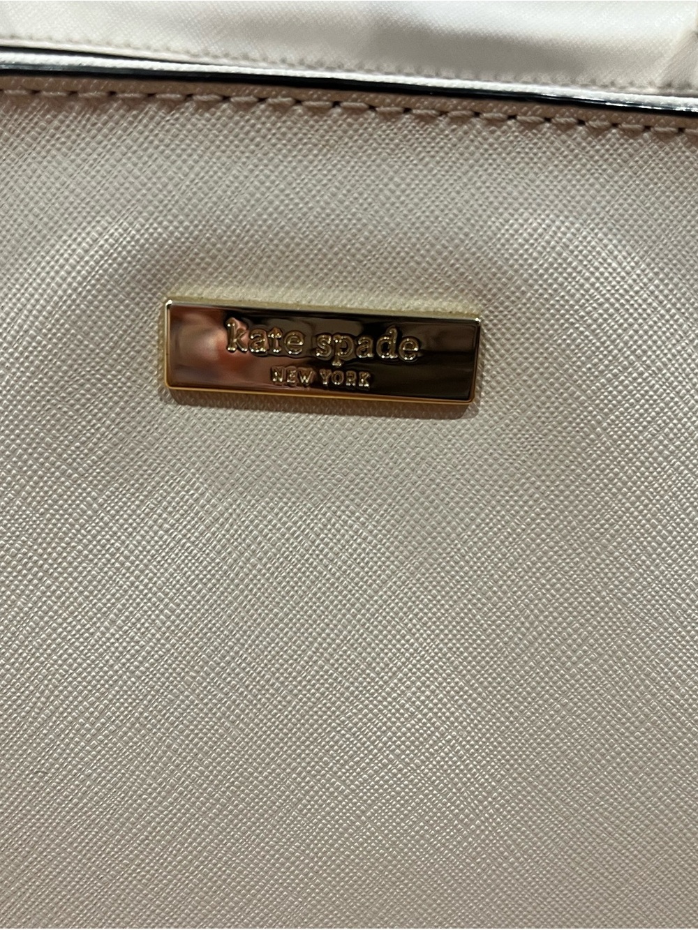 kate spade Cream Structured Saffiano Tote with Gold Plaque - Picture 13 of 13